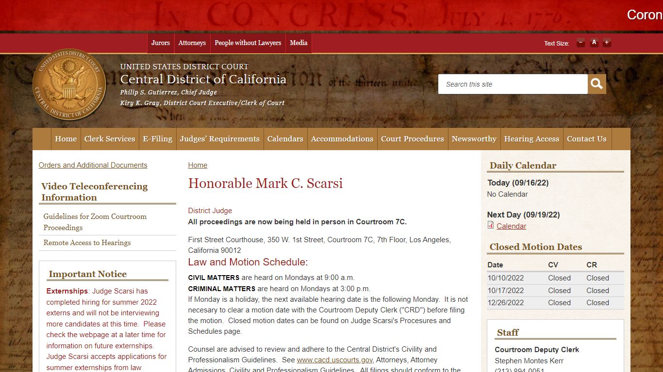 Honorable Mark C. Scarsi - United States District Court