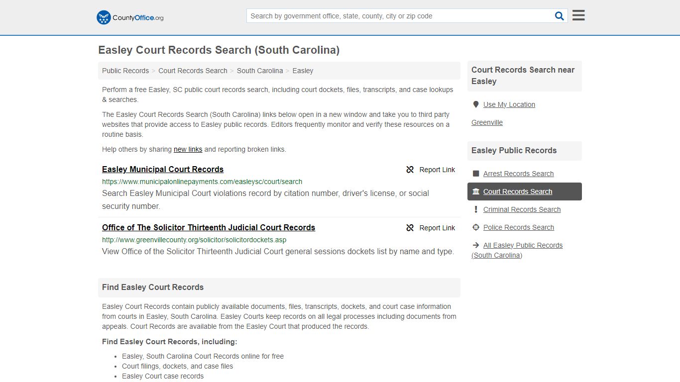 Easley Court Records Search (South Carolina) - County Office